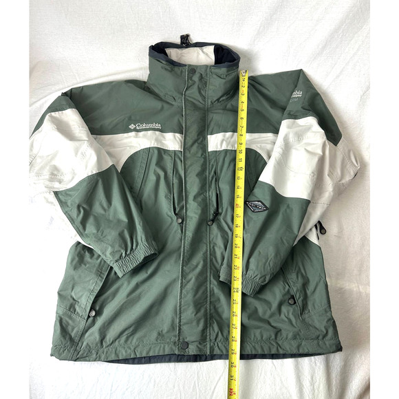 Mens Titanium Waterproof Columbia Jacket Hidden Hood Sage Green White Size Large - Picture 14 of 15